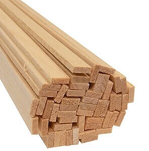Bud Nosen Models 1025 3/32 x 1/4 x 36" Balsa Wood Sticks (Pack of 30)