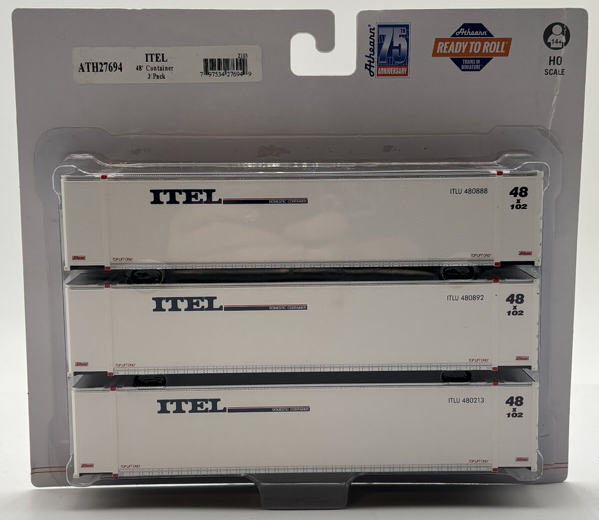 Athearn 27694 HO ITEL RTR 48' Container #1 (Pack of 3)
