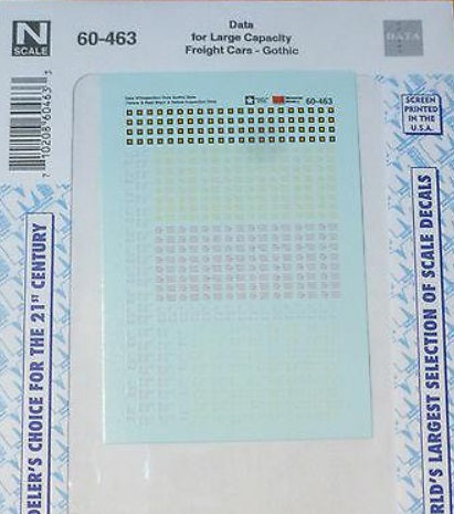 Microscale 60-463 N 100-Ton Freight Cars Gothic Data Waterslide Decal Sheet