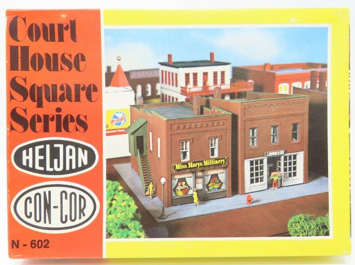 Heljan 602 Con-Cor N Scale Two Typical Early 1900 Brick Storefront Buildings Kit