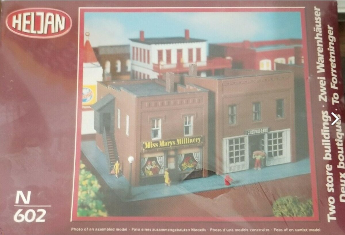 Heljan 602 Con-Cor N Scale Two Typical Early 1900 Brick Storefront Buildings Kit