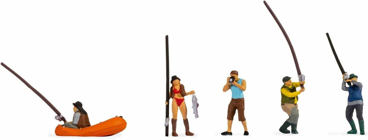 Noch 15891 HO Fishermen Plastic Figures & Rubber Boat