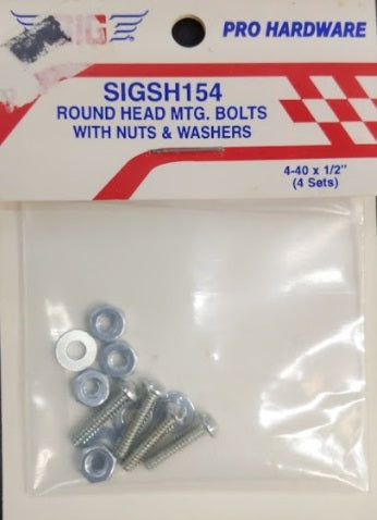 SIG SIGSH154 Round Head MTG Bolts W/Nuts & Washers 4-40 x 12" (Set of 4)