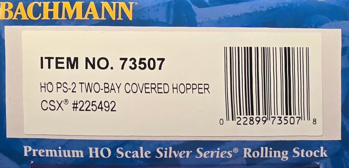 Bachmann 73507 HO CSX PS-2 2-Bay Covered Hopper #225492