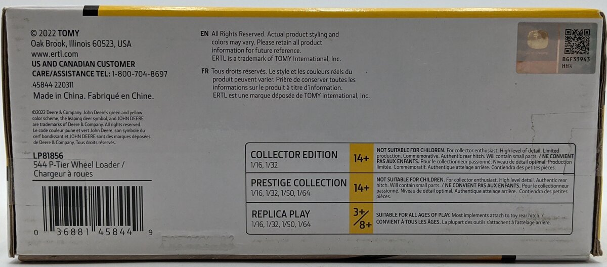 Ertl 45844 1:50 John Deere 544P Prestige Collection Wheel Loader