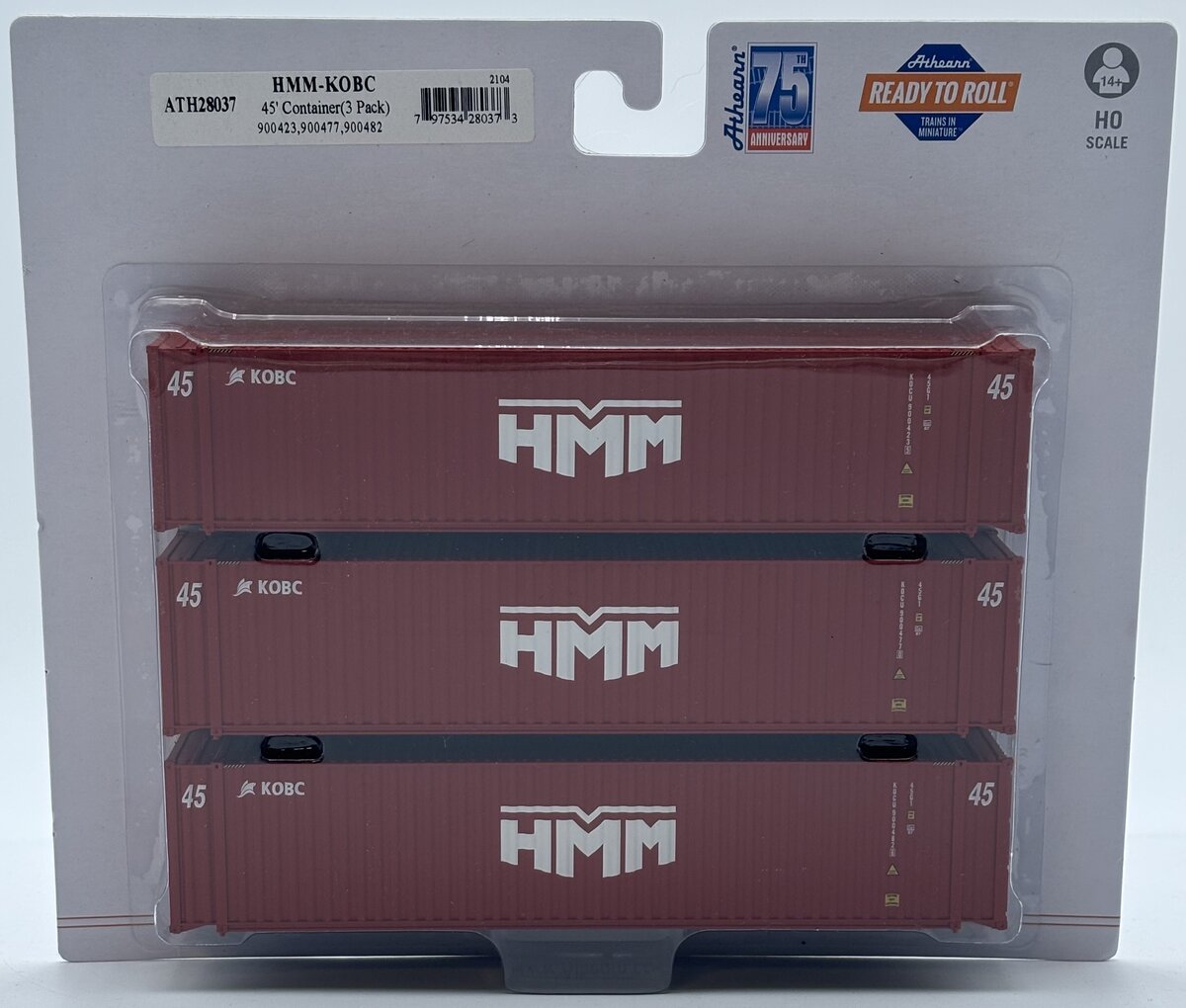 Athearn 28037 HO HMM/KOBC 45' Container Ready-To-Run (Set of 3)
