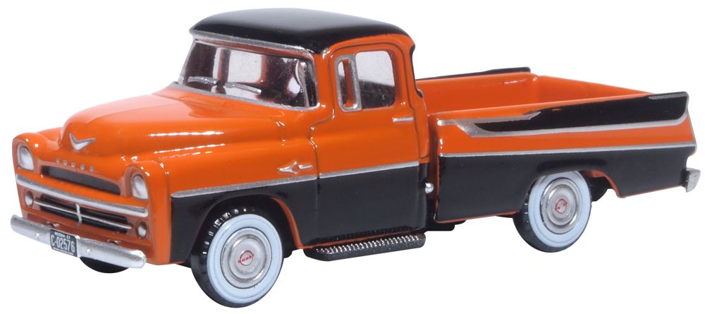 Oxford Diecast 87DP57004 HO Orange and Jewel Black 1957 Dodge D100 Pick Up Truck