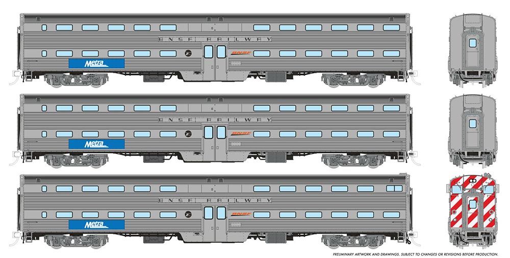 Rapido Trains 145007 HO Metra - BNSF Gallery Commuter Car #3 (Set of 3)