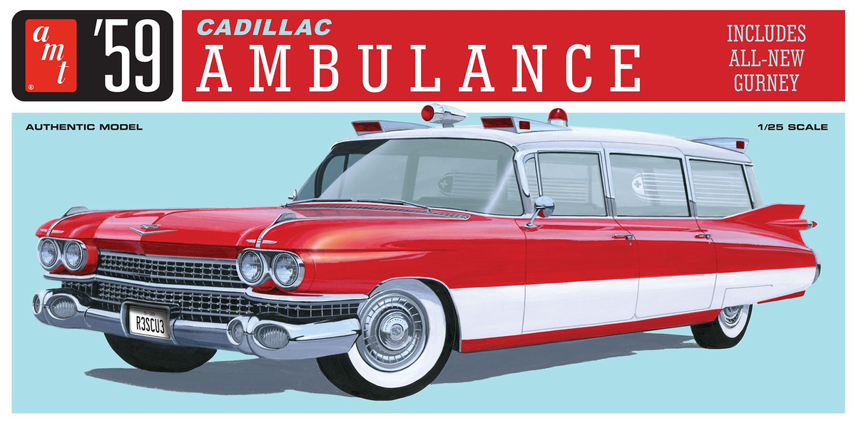 AMT 1395 1:25 1959 Cadillac Ambulance with Gurney Plastic Model Kit