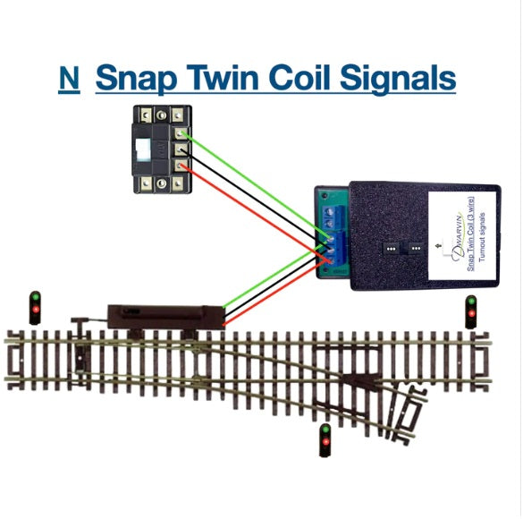 Dwarvin DVTSTC3-2 N Turnout Twin Coil 3 Wire 3 Dwarf Signals w/Pwr Supply -Black
