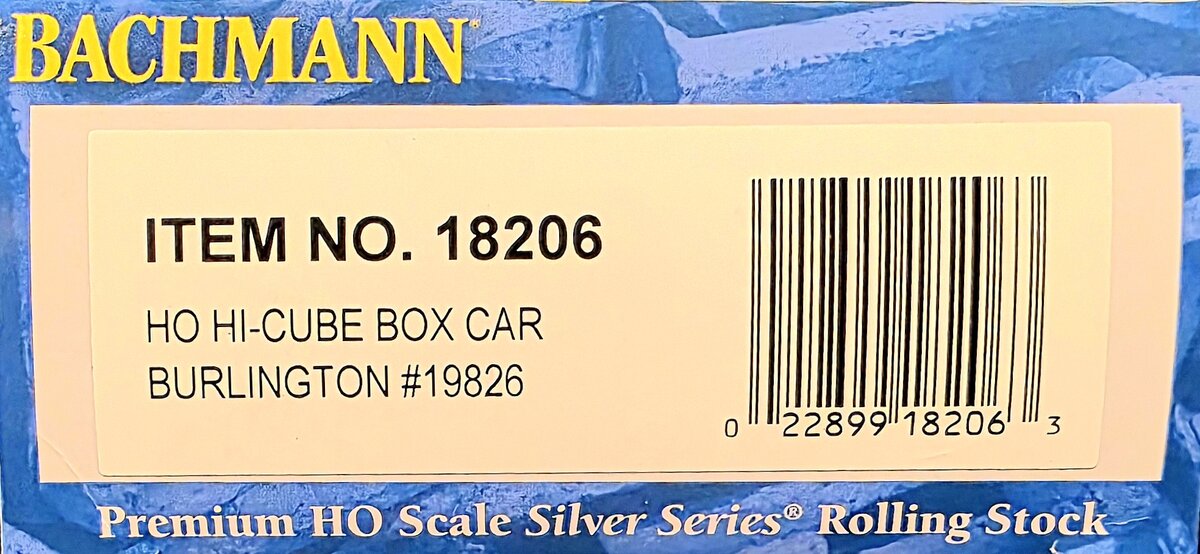 Bachmann 18206 HO Burlington 40' Hi-Cube Boxcar #19826