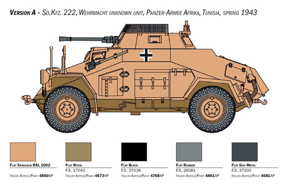 Italeri 15769 1:56 Sd. Kfz. 222/223 Military Vehicle Model Kit