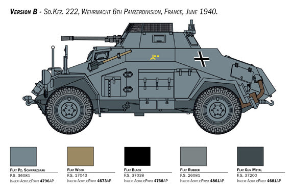 Italeri 15769 1:56 Sd. Kfz. 222/223 Military Vehicle Model Kit