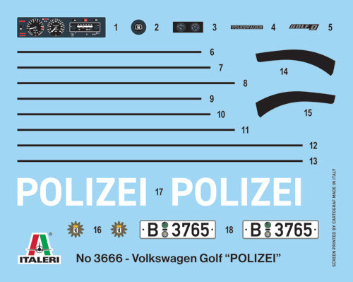 Italeri 3666 1:24 VW Golf Polizei Plastic Model Kit