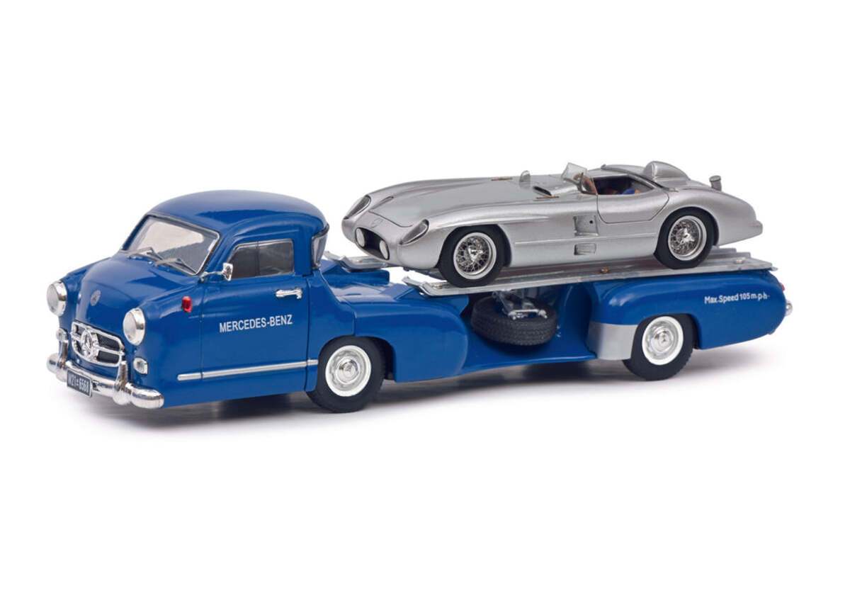Schuco 450376800 1:43 Mercedes-Benz Blue Wonder with 300SLR Diecast Model Car