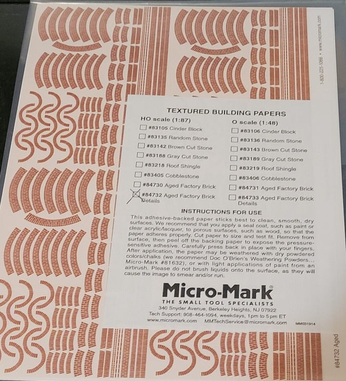 Micro-Mark 84732 HO Aged Factory Brick Details Textured Building Papers
