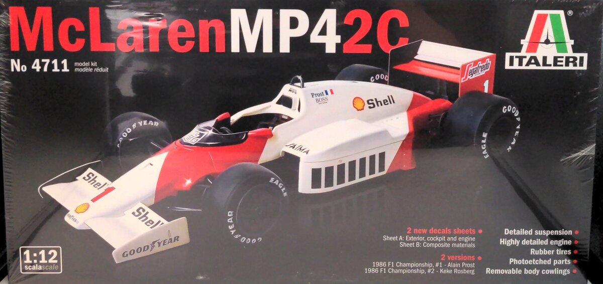 Italeri 4711 1:12 McLaren MP4/2C Prost/Rosberg Car Plastic Model Kit