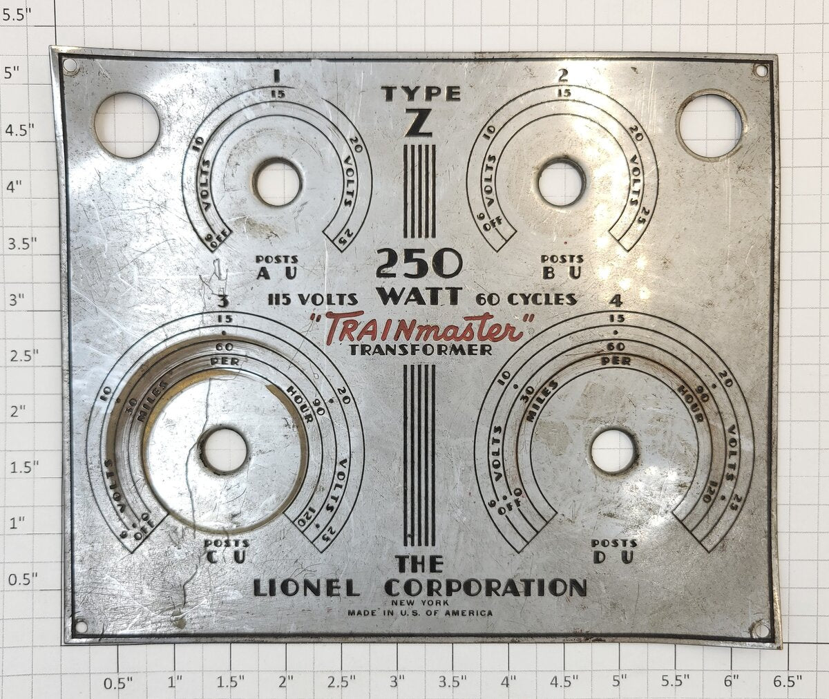 Lionel Z-9X Type Z 250 Watt Transformer Nameplate