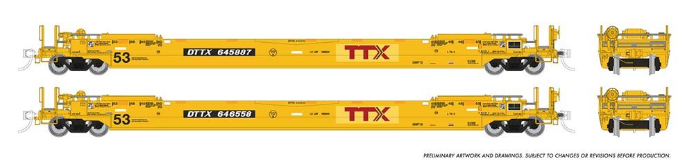 Rapido Trains 401064A HO TTX 53' Husky-Stack Well Car Single (Set of 2)