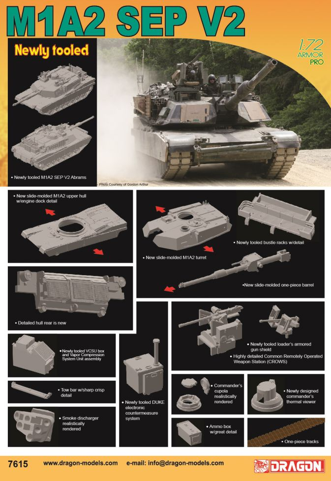 Dragon 7615 1:72 M1A2 Abrams SEP V2 Military Tank Model Kit