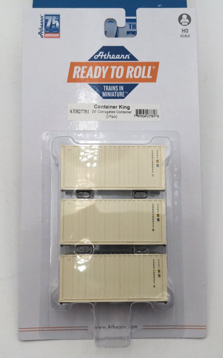 Athearn 27781 HO CKRU 20' Corrugated Container Ready-To-Run #1 (Set of 3)