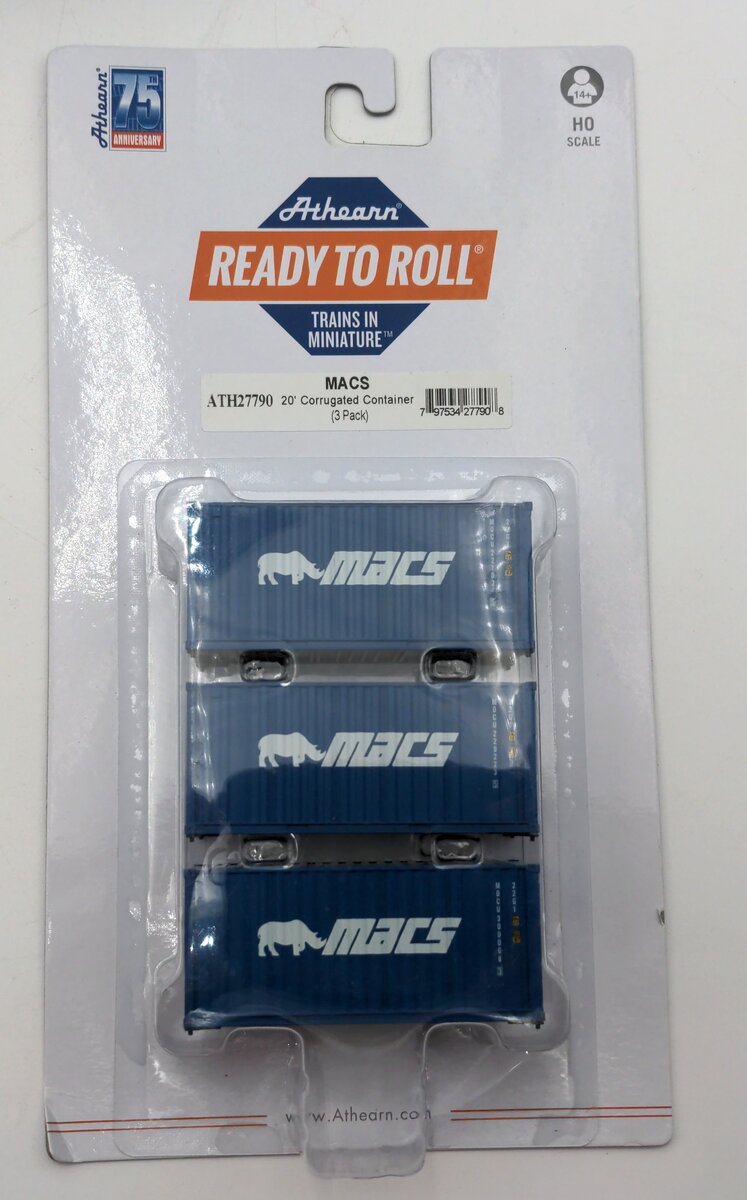 Athearn 27790 HO MOCU 20' Corrugated Container Ready-To-Run #2 (Pack of 3)