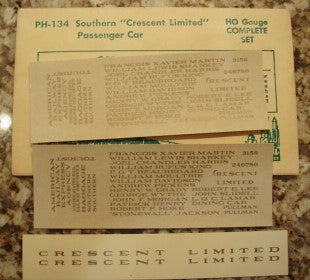 Champ Decals PH-134 HO Southern "Cresent Limited" Passenger Car Decal Set