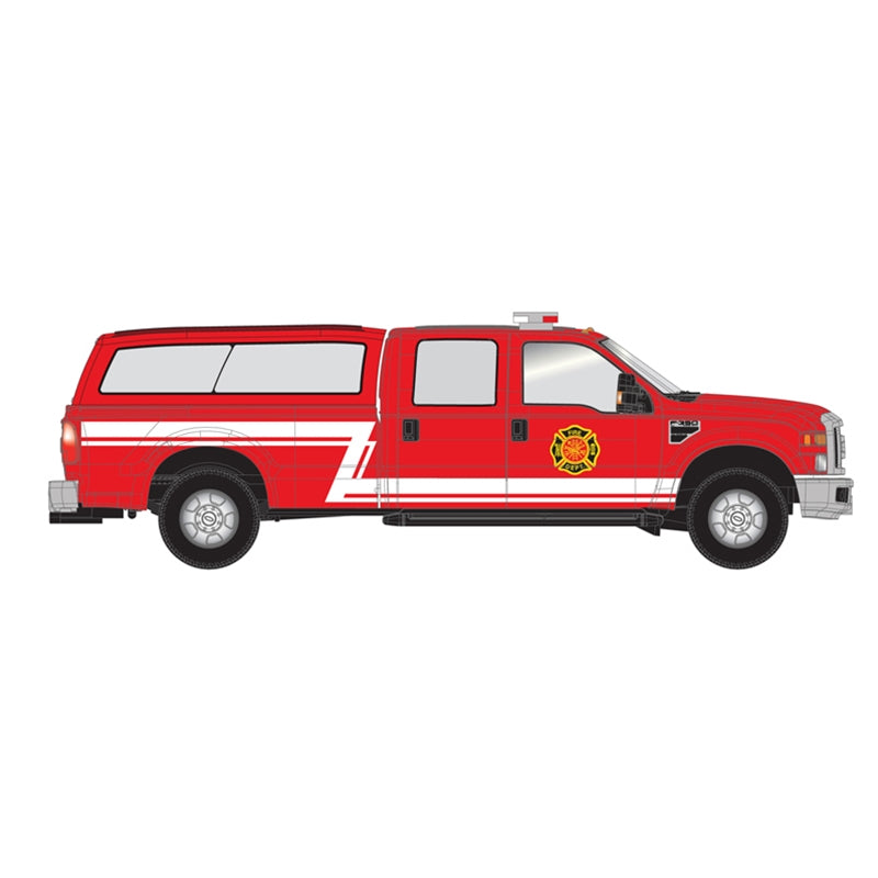 Atlas 35000010 HO Red Fire Ford F-350 Crew Cab Pickup Truck with Z-Stripe & Cap