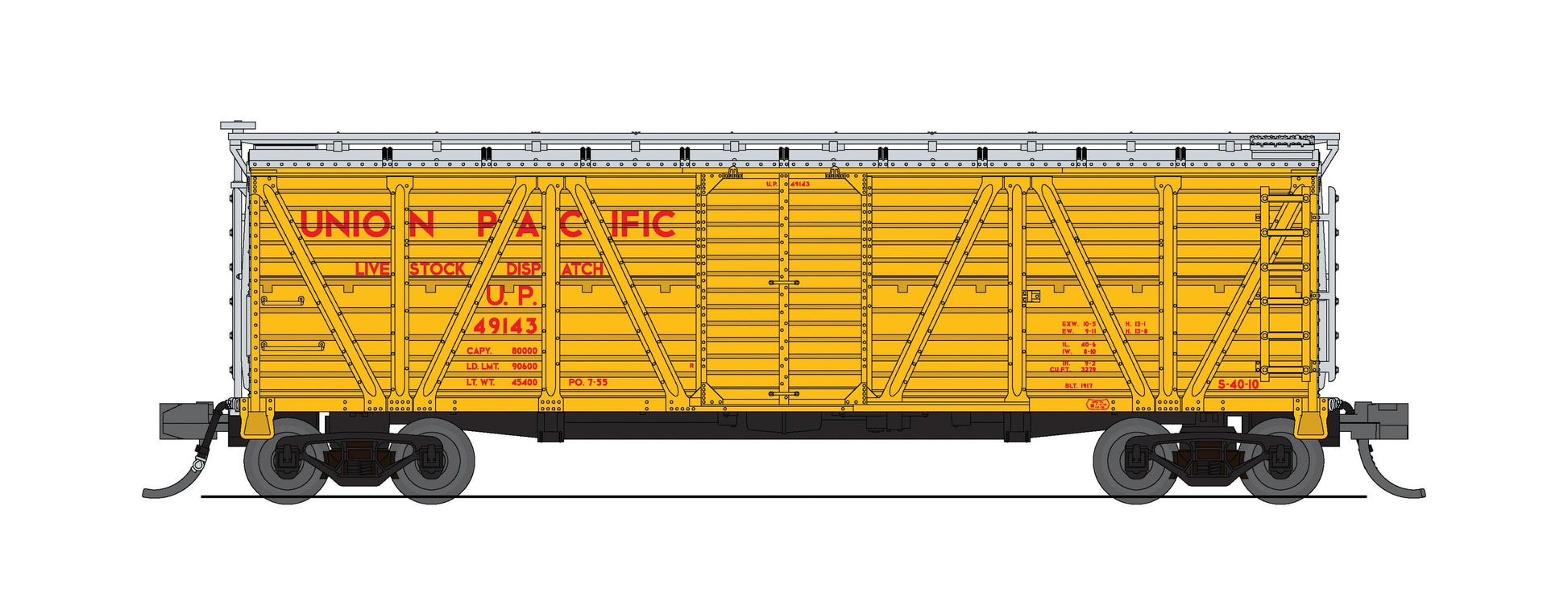 Broadway Limited 8456 N UP 40' Wood Stock Car with Cattle Sounds #49143