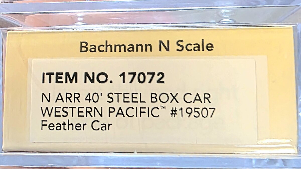 Bachmann 17072 N Western Pacific AAR 40' Steel Box Car #19507