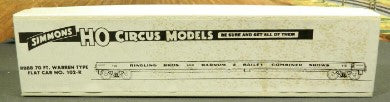 Simmons 102-R HO Circus RBBB 70FT Warren Type Flat Car Building Kit