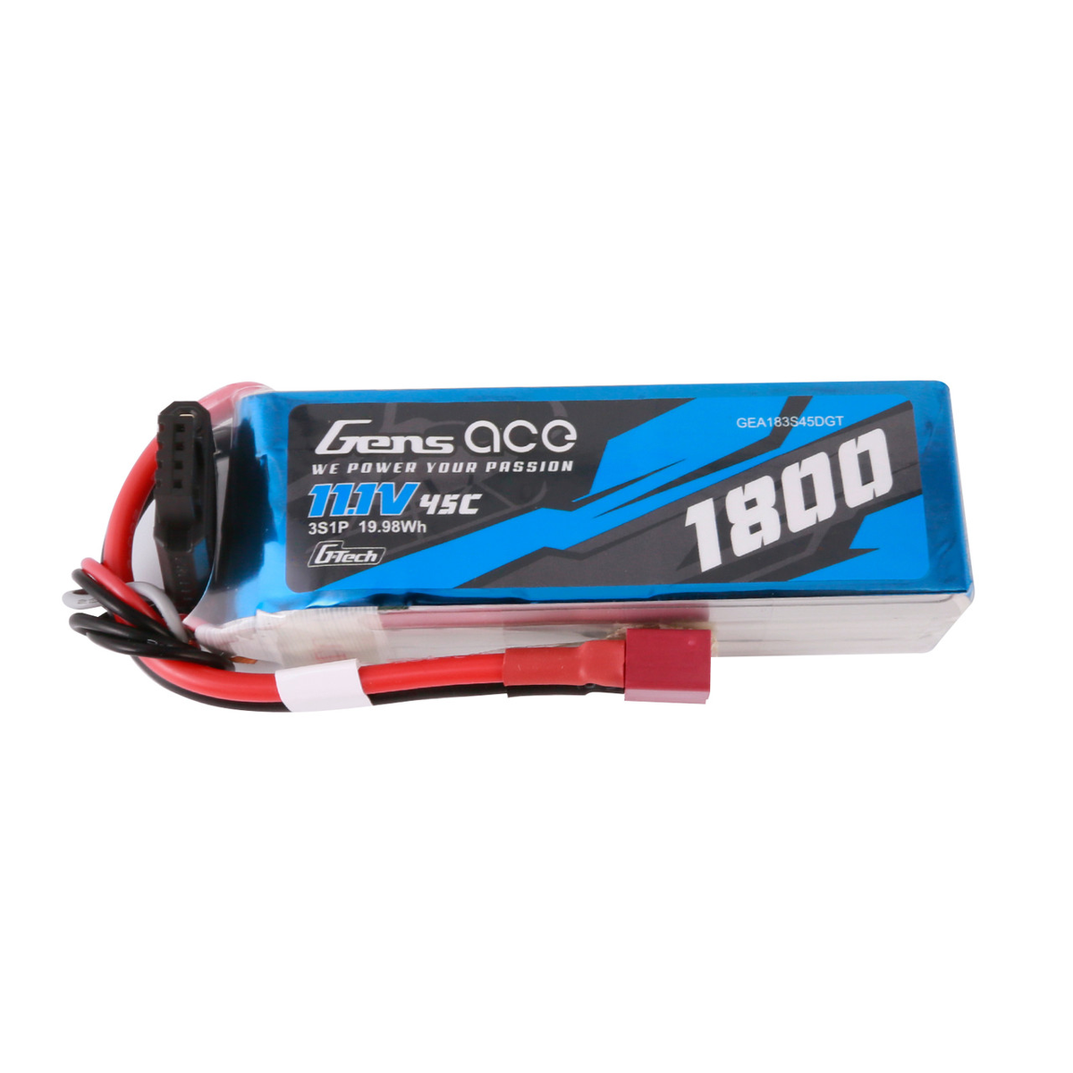 Gens Ace GEA183S45DGT G-Tech 11.1V 45C 3S1P 1800mAh Lipo Batt Pack w/ Deans Plug