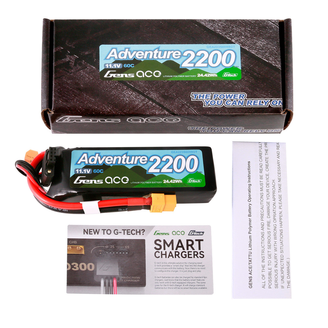 Gens Ace GEA223S60X6GT 2200mAh 3S 60C 11.1V G-Tech Adventure Lipo Battery Pack