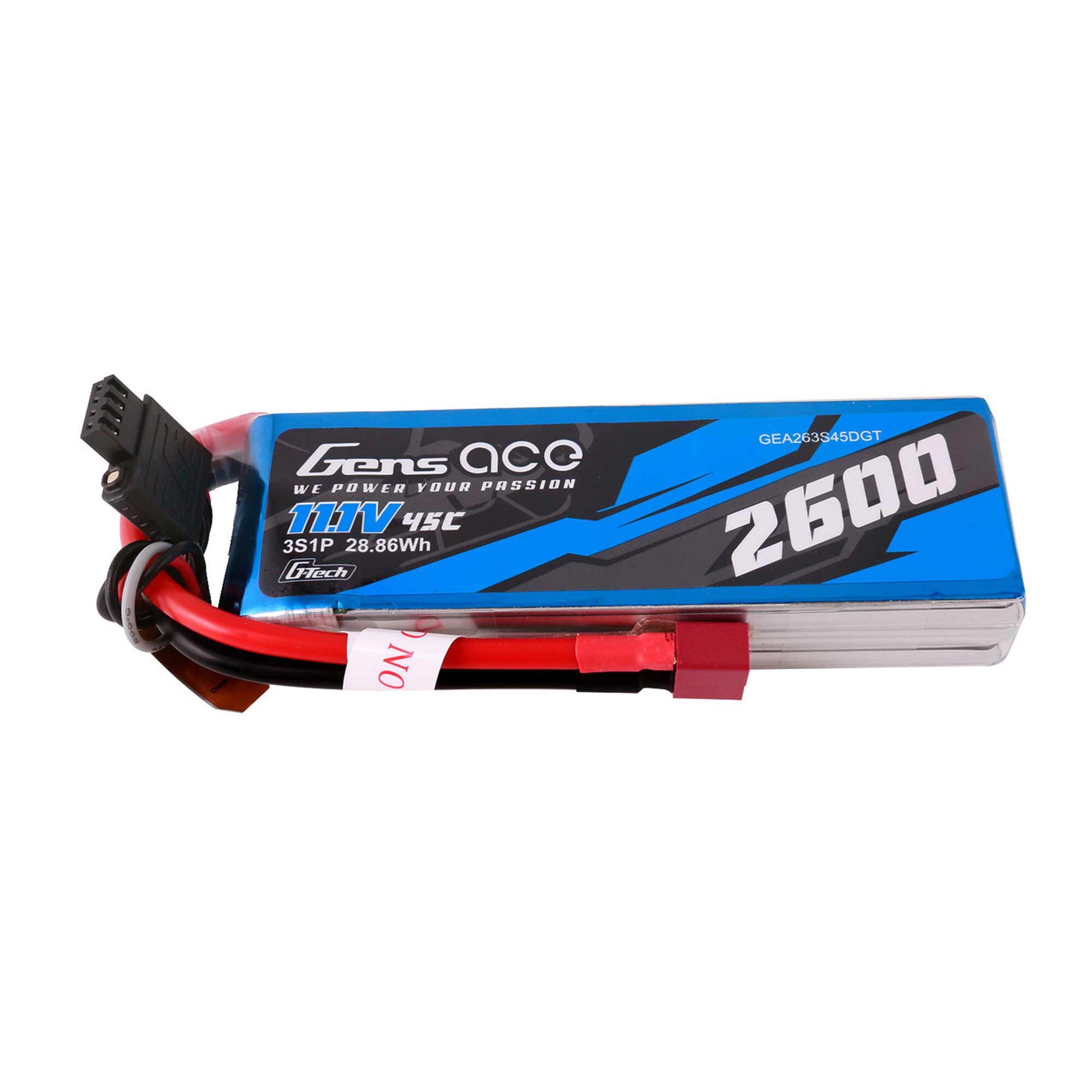 Gens Ace GEA263S45DGT G-Tech 2600mAh 3S 45C 11.1V Lipo Batt Pack w/ Deans Plug