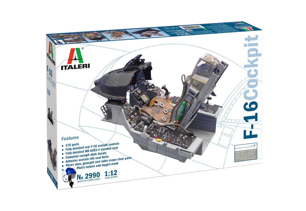 Italeri 2990 1:12 F-16 Cockpit Fighter Military Aircraft Plane Model Kit