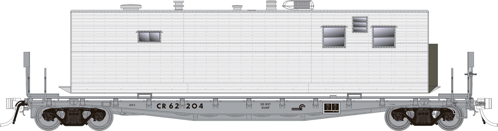 Rapido Trains 138101 HO Conrail MOW F30A 50' Flat Car with Camp Van (Set of 3)