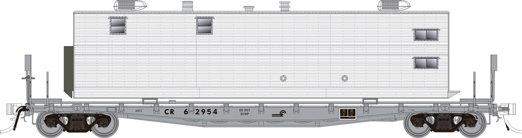Rapido Trains 138101 HO Conrail MOW F30A 50' Flat Car with Camp Van (Set of 3)