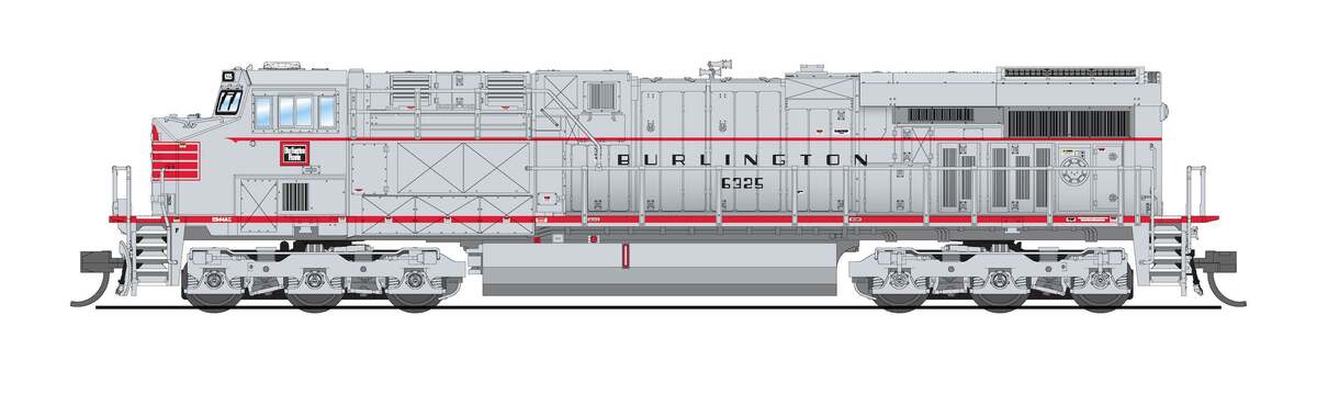 Broadway Limited 8625 N CBQ Alum/Red GE ES44AC Diesel Locomotive w/Sound #6325