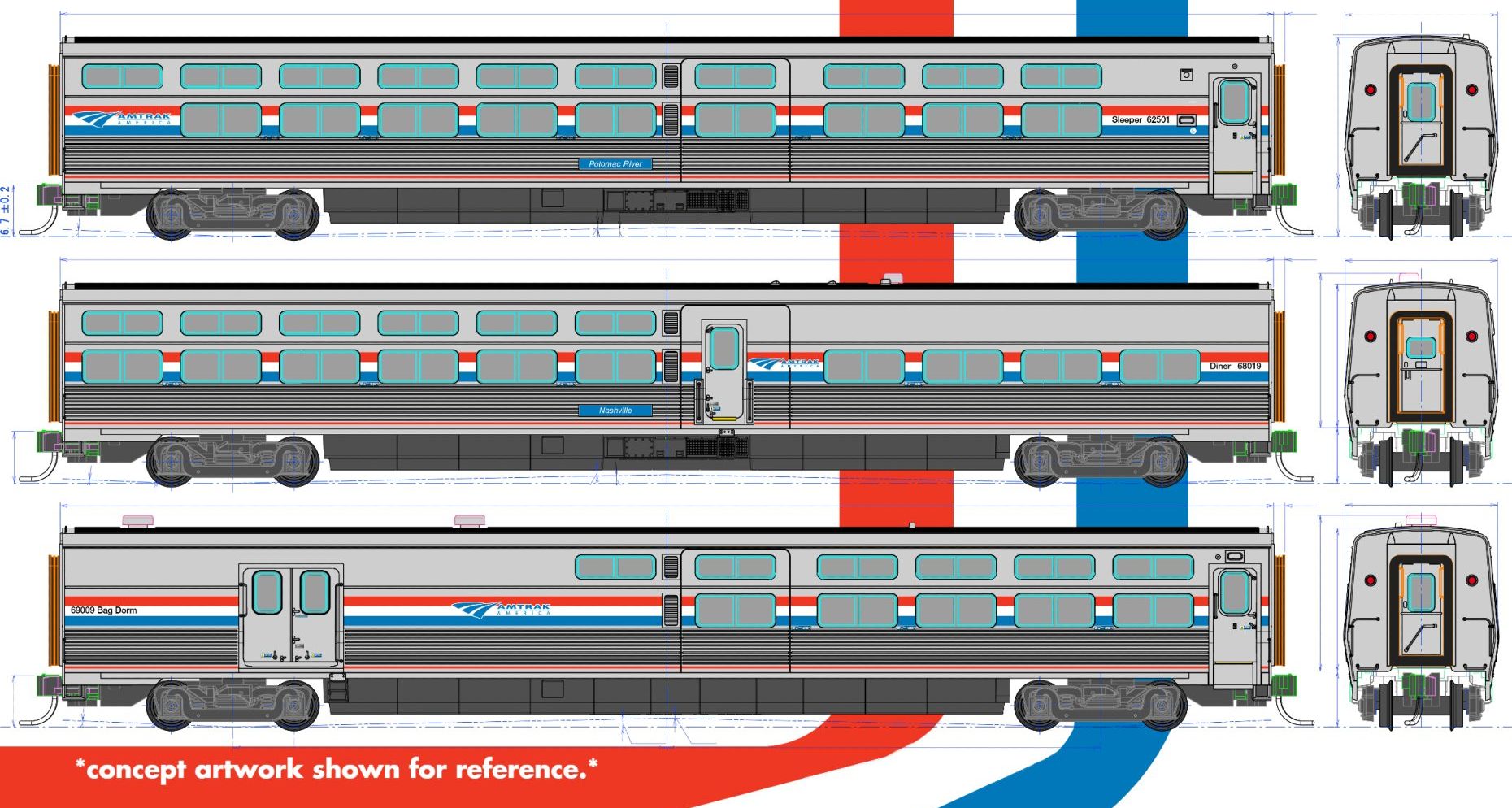 Kato 106-8004 N Amtrak Phase III Heritage Scheme Viewliner II (Set of 4) NIB