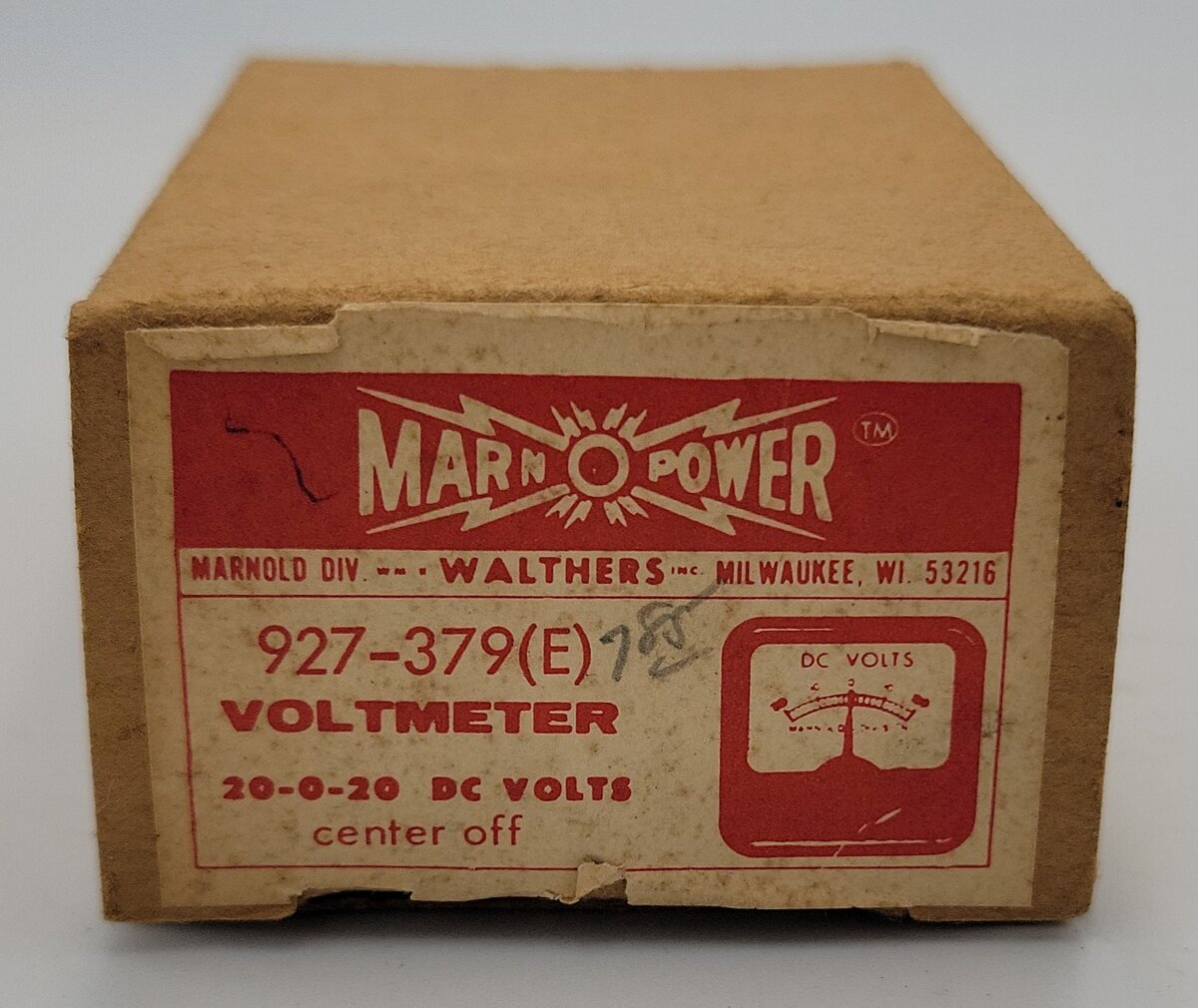 Walthers 927-379E Marn-O-Power Panel Mount Center Off 20-0-20 DC Volt Meter