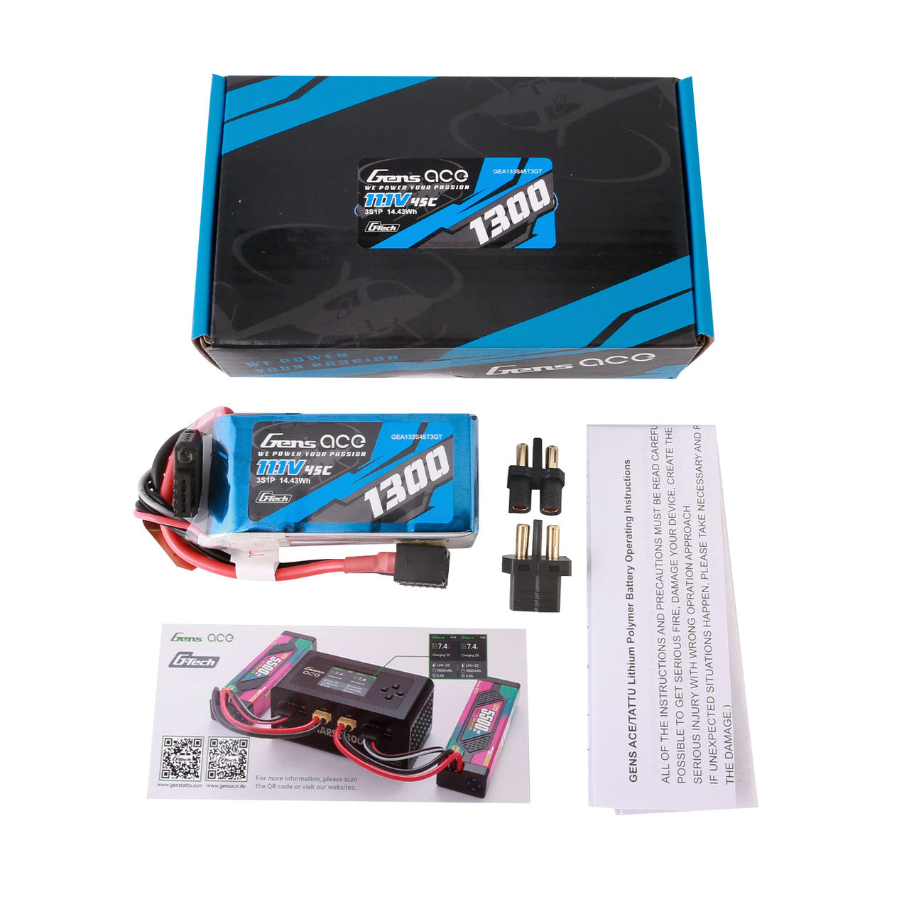 Gens Ace GEA133S45T3GT 1300mAh 3S 45C 11.1V G-Tech Lipo Battery Pack