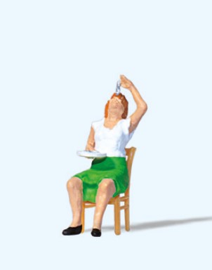 Preiser 28261 HO Seated Woman on Chair Eating Fish Figure