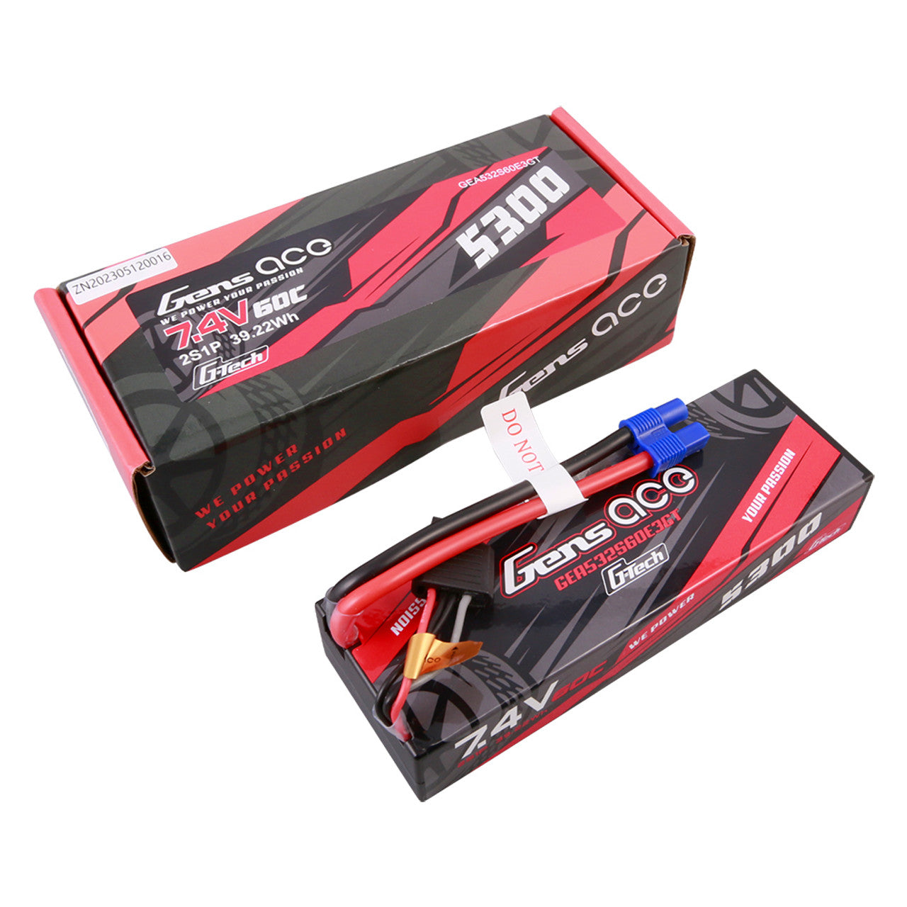 Gens Ace GEA532S60E3GT 5300mAh 2S 60C 7.4V HardCase G-tech Lipo Battery Pack 24#