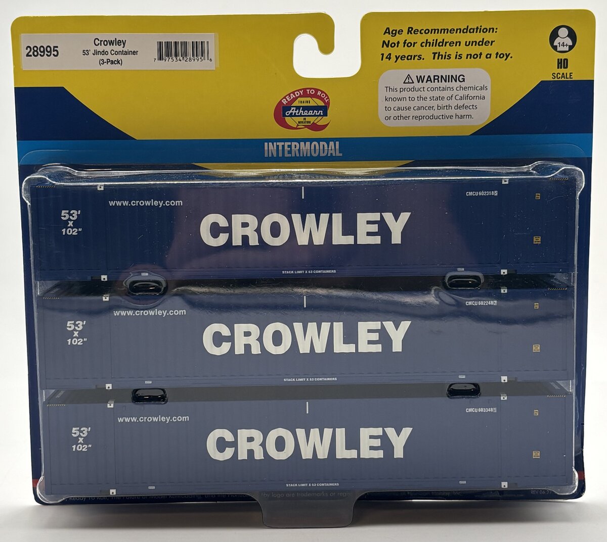 Athearn 28995 HO RTR Crowley 53' Jindo Container (Set of 3)
