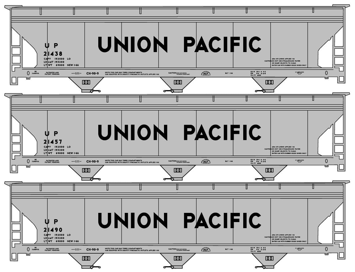 Accurail 8166 HO Union Pacific 3-Bay ACF Covered Hopper Kit (Set of 3)