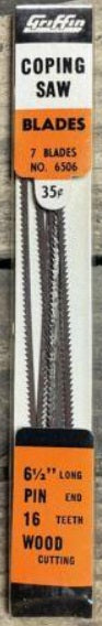 Griffin 6506 Coping Saw Blades 6 1/2"Long PinEnd 16Teeth Wood Cutting(Pack of 7)