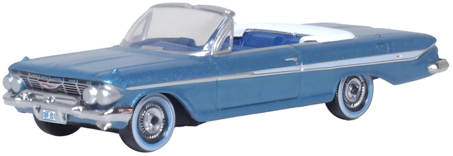 Oxford Diecast 87CI61006 HO Jewel Blue & White 1961 Chevrolet Impala Car