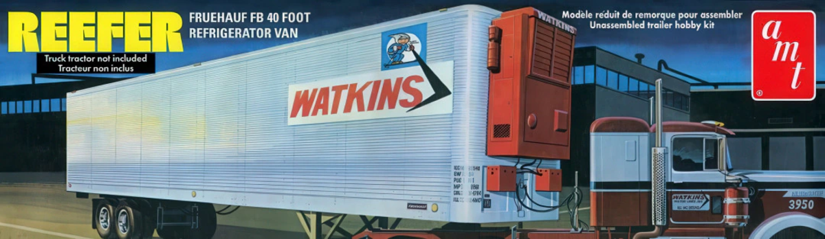 AMT 1421 1:25 Watkins Fruehauf 40' Reefer Trailer Plastic Model Kit