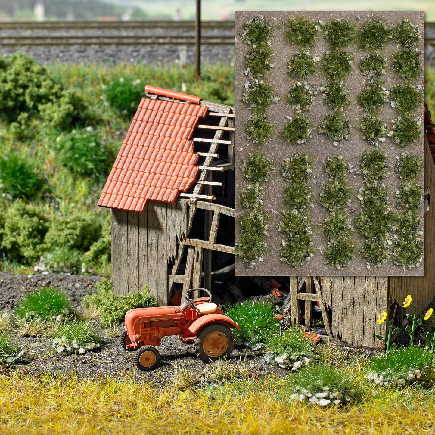 Busch 3553 HO/N/TT Tuft of Grass with Stones Late Summer (Set of 40)