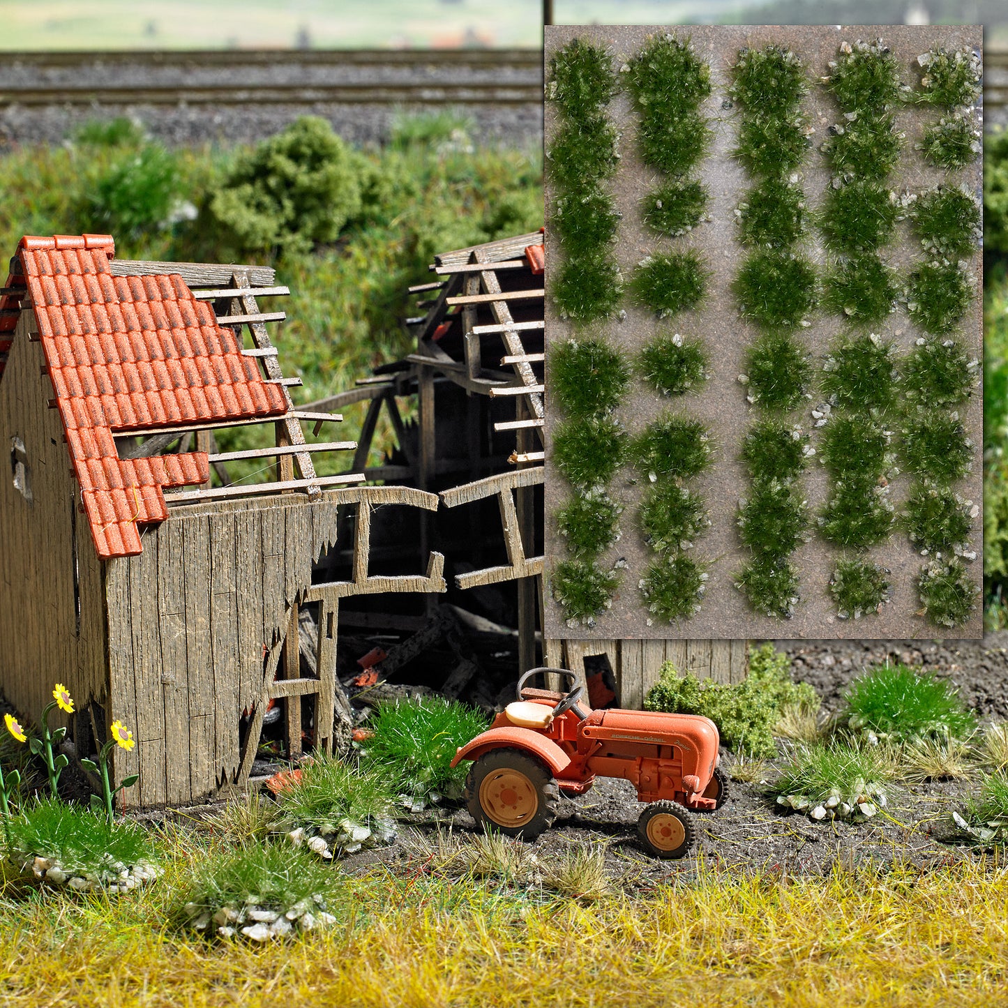 Busch 3552 HO/N/TT Tuft of Grass with Stones Summer (Set of 40)